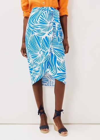 Phase Eight Dorothy Shell Print Wrap Skirts Blue/White Australia | TB3695478